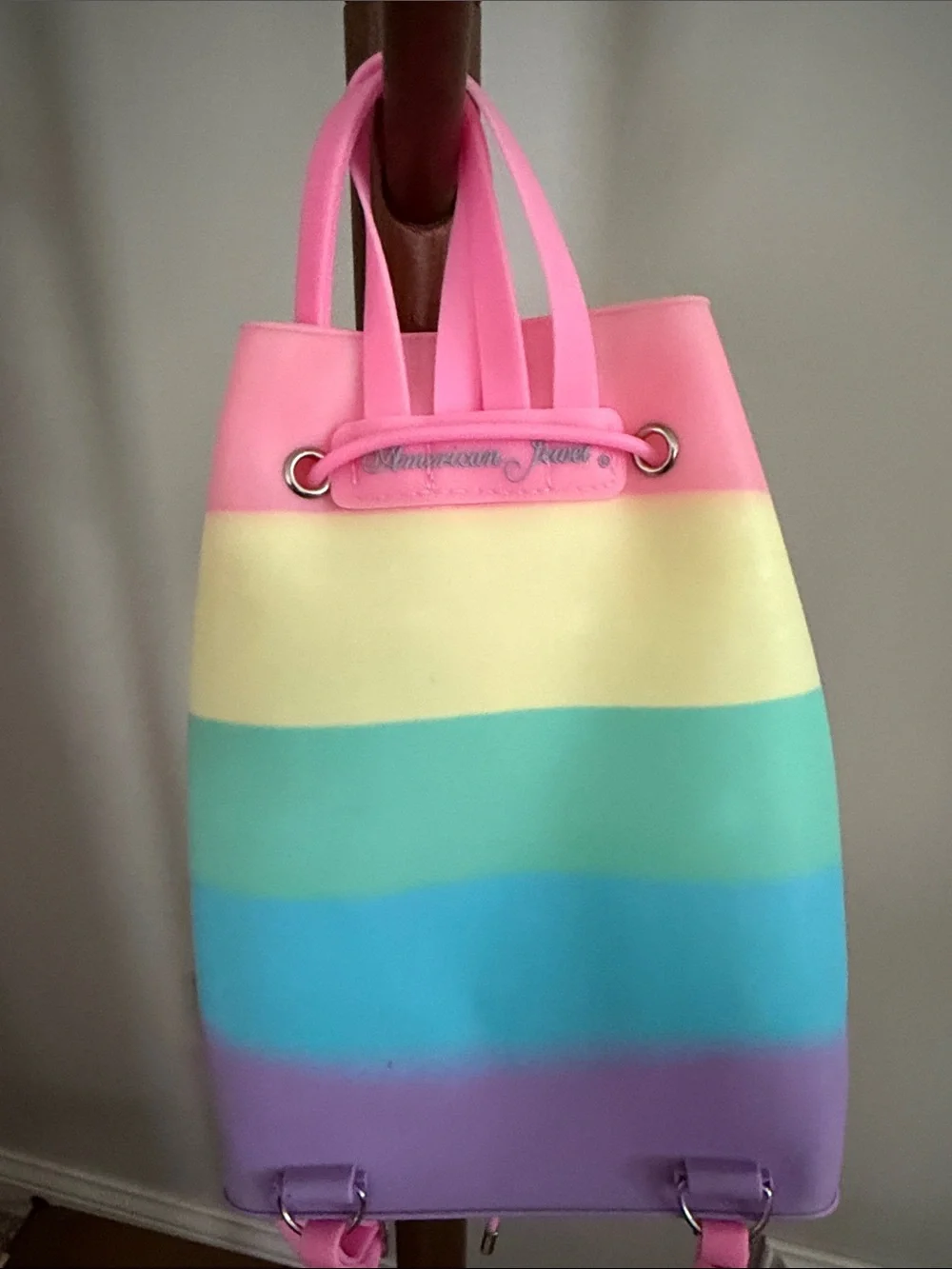 Kids Rainbow Stripe Drawstring Backpack – Pink Multicolor